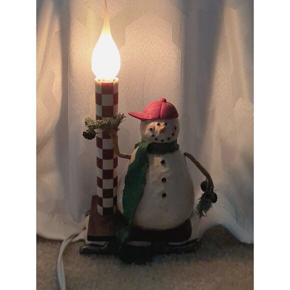 Vintage Hallmark Snowman‎ Electric Candle Holiday Christmas Baseball Cap Sleigh - Picture 5 of 5